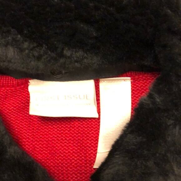 Vintage Liz Claiborne Cardigan Sweater Fur Collar Size Medium Y2K Holiday - Picture 4 of 6